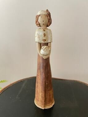 Vintage Studio Pottery Girl Figurine Handmade Ceramic Folk Art Artisan Pottery